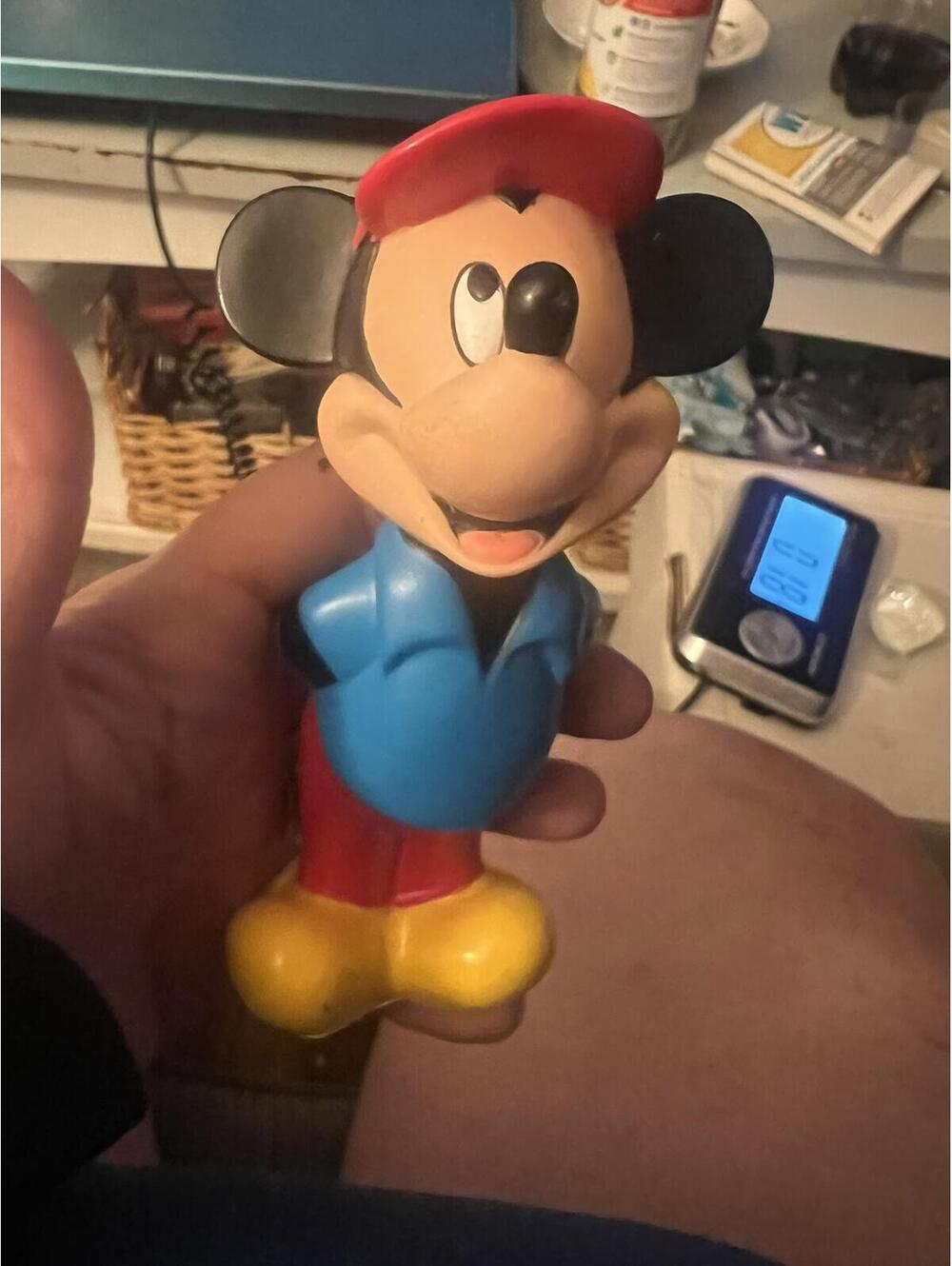 Vintage Mickey Mouse Figurine with Red Hat and Blue Shirt